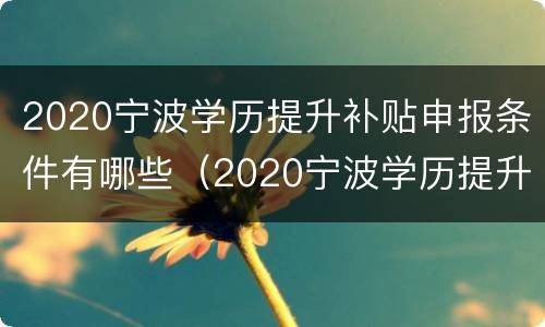 2020宁波学历提升补贴申报条件有哪些（2020宁波学历提升补贴申报条件有哪些呢）