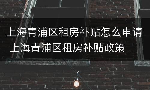 上海青浦区租房补贴怎么申请 上海青浦区租房补贴政策