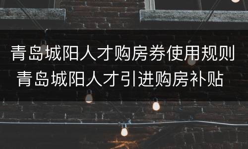 青岛城阳人才购房券使用规则 青岛城阳人才引进购房补贴