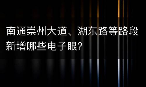 南通崇州大道、湖东路等路段新增哪些电子眼？