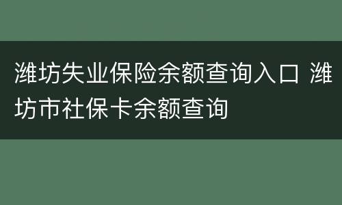 潍坊失业保险余额查询入口 潍坊市社保卡余额查询