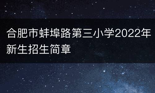 合肥市蚌埠路第三小学2022年新生招生简章