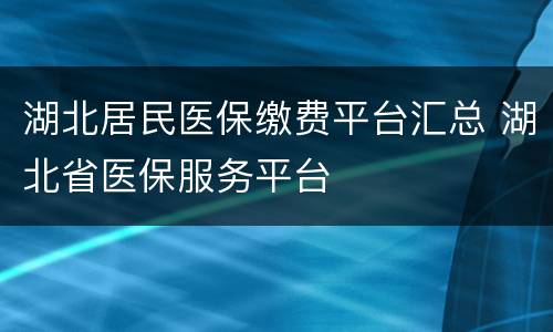 湖北居民医保缴费平台汇总 湖北省医保服务平台
