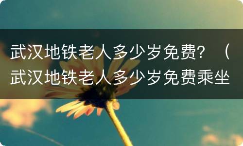 武汉地铁老人多少岁免费？（武汉地铁老人多少岁免费乘坐）