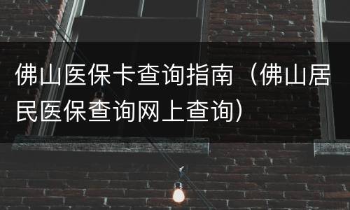 佛山医保卡查询指南（佛山居民医保查询网上查询）
