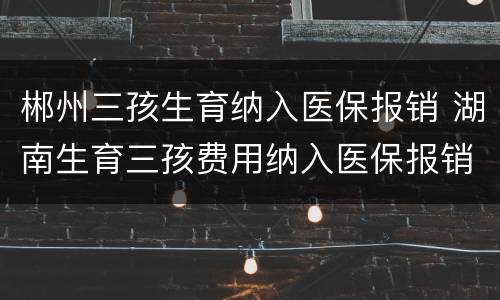 郴州三孩生育纳入医保报销 湖南生育三孩费用纳入医保报销,可领生育津贴