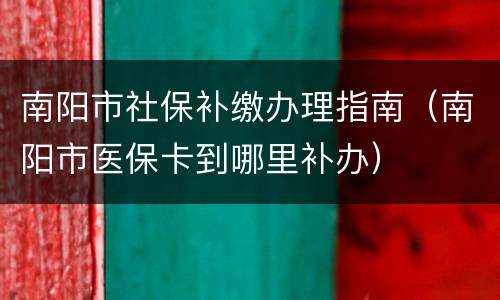 南阳市社保补缴办理指南（南阳市医保卡到哪里补办）