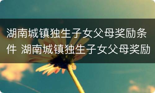 湖南城镇独生子女父母奖励条件 湖南城镇独生子女父母奖励条件最新