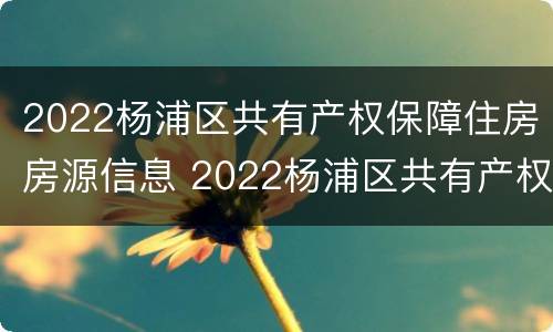 2022杨浦区共有产权保障住房房源信息 2022杨浦区共有产权保障住房房源信息查询