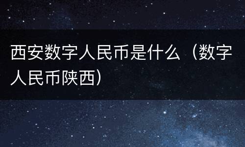 西安数字人民币是什么（数字人民币陕西）