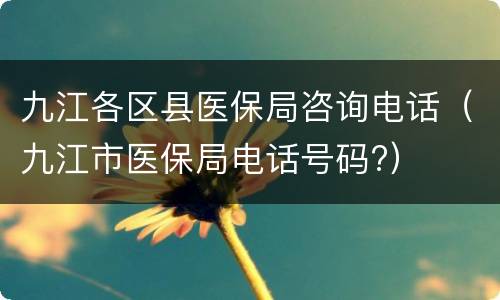 九江各区县医保局咨询电话（九江市医保局电话号码?）