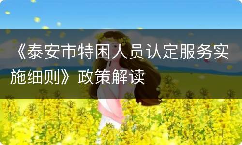 《泰安市特困人员认定服务实施细则》政策解读