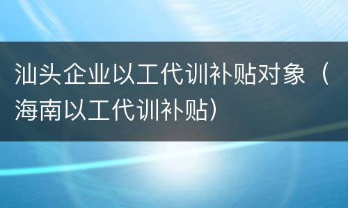 汕头企业以工代训补贴对象（海南以工代训补贴）