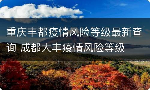 重庆丰都疫情风险等级最新查询 成都大丰疫情风险等级