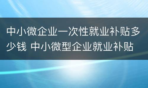 中小微企业一次性就业补贴多少钱 中小微型企业就业补贴