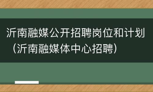 沂南融媒公开招聘岗位和计划（沂南融媒体中心招聘）