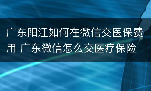 广东阳江如何在微信交医保费用 广东微信怎么交医疗保险