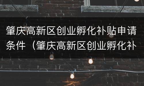 肇庆高新区创业孵化补贴申请条件（肇庆高新区创业孵化补贴申请条件及流程）