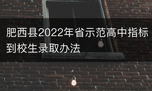 肥西县2022年省示范高中指标到校生录取办法