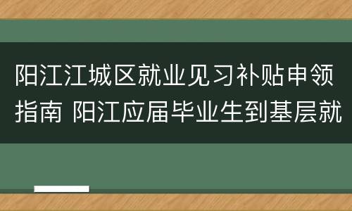阳江江城区就业见习补贴申领指南 阳江应届毕业生到基层就业补贴