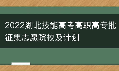 2022湖北技能高考高职高专批征集志愿院校及计划