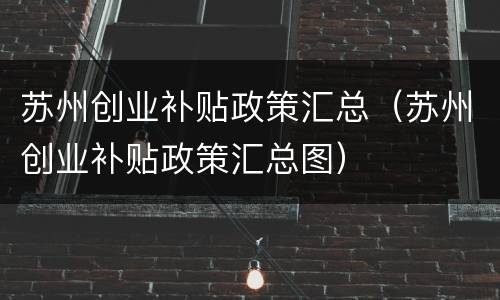 苏州创业补贴政策汇总（苏州创业补贴政策汇总图）