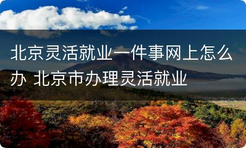 北京灵活就业一件事网上怎么办 北京市办理灵活就业
