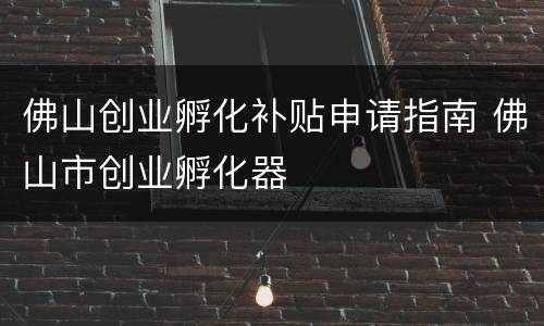 佛山创业孵化补贴申请指南 佛山市创业孵化器