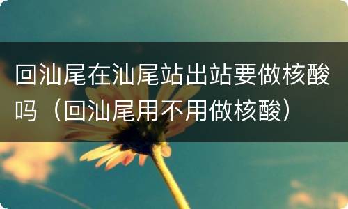 回汕尾在汕尾站出站要做核酸吗（回汕尾用不用做核酸）