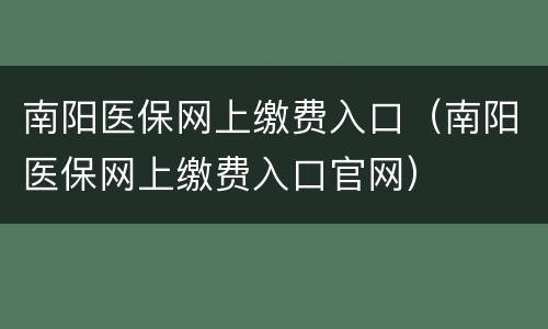南阳医保网上缴费入口（南阳医保网上缴费入口官网）