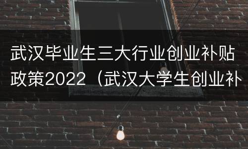 武汉毕业生三大行业创业补贴政策2022（武汉大学生创业补贴政策2021）
