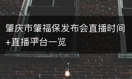 肇庆市肇福保发布会直播时间+直播平台一览
