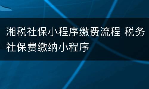 湘税社保小程序缴费流程 税务社保费缴纳小程序