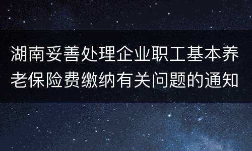 湖南妥善处理企业职工基本养老保险费缴纳有关问题的通知