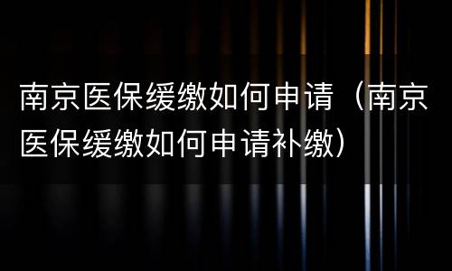 南京医保缓缴如何申请（南京医保缓缴如何申请补缴）