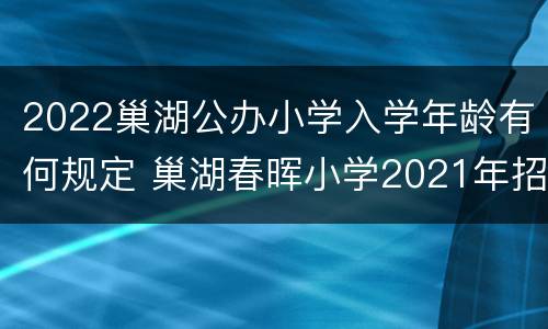 2022巢湖公办小学入学年龄有何规定 巢湖春晖小学2021年招生标准