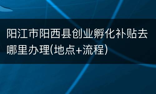 阳江市阳西县创业孵化补贴去哪里办理(地点+流程)
