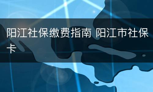 阳江社保缴费指南 阳江市社保卡