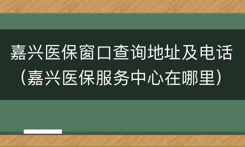 嘉兴医保窗口查询地址及电话（嘉兴医保服务中心在哪里）