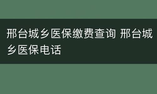邢台城乡医保缴费查询 邢台城乡医保电话