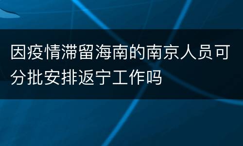 因疫情滞留海南的南京人员可分批安排返宁工作吗