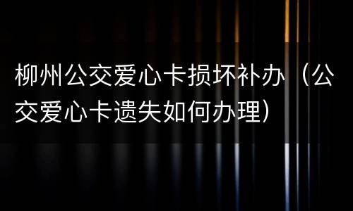 柳州公交爱心卡损坏补办（公交爱心卡遗失如何办理）