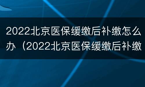 2022北京医保缓缴后补缴怎么办（2022北京医保缓缴后补缴怎么办理）