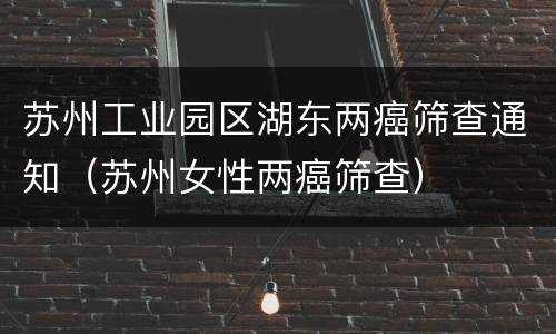 苏州工业园区湖东两癌筛查通知（苏州女性两癌筛查）