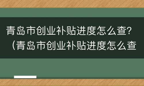 青岛市创业补贴进度怎么查？（青岛市创业补贴进度怎么查询）