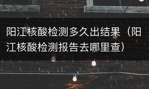 阳江核酸检测多久出结果（阳江核酸检测报告去哪里查）