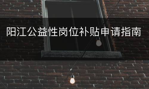 阳江公益性岗位补贴申请指南