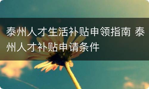 泰州人才生活补贴申领指南 泰州人才补贴申请条件