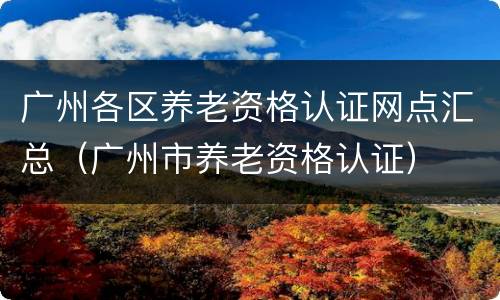 广州各区养老资格认证网点汇总（广州市养老资格认证）