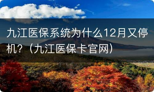 九江医保系统为什么12月又停机?（九江医保卡官网）